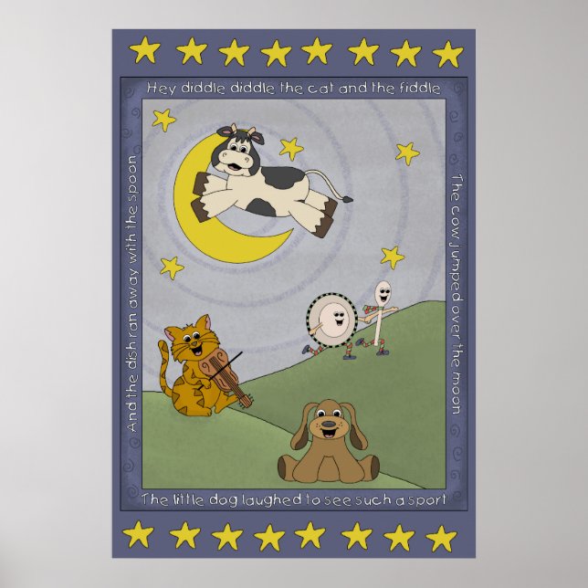 Poster Hey Diddle Diddle Nursery Rhyme Nursery (Devant)