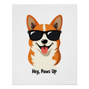 Poster Hey Vintage, Patte en l'air Corgi avec Lunettes de