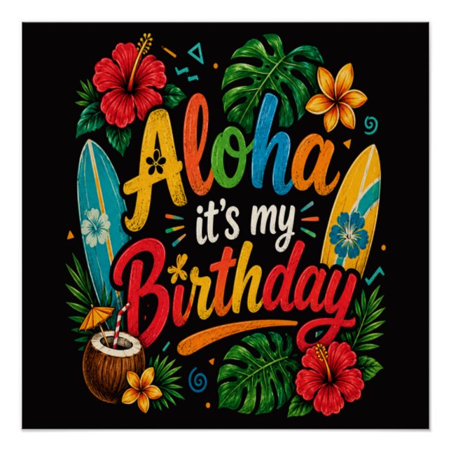 Poster Hibiscus Aloha Anniversaire Hawaï (Devant)