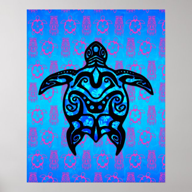 Poster Hibiscus des tortues tribales (Devant)