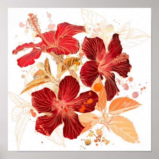 Poster Hibiscus flower - watercolor paint (Devant)