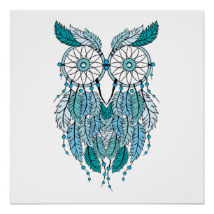 Poster hibou bleu de dreamcatcher