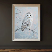 Hibou des neiges sur branche hivernale – Art de la