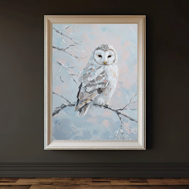 Poster Hibou des neiges sur branche hivernale – Art de la (Créateur téléchargé)