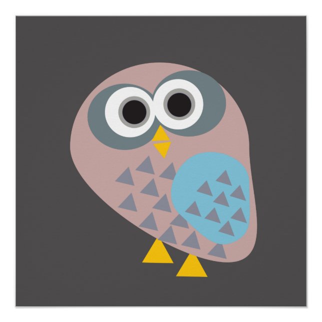 Poster Hibou mauve gris bleu (Devant)