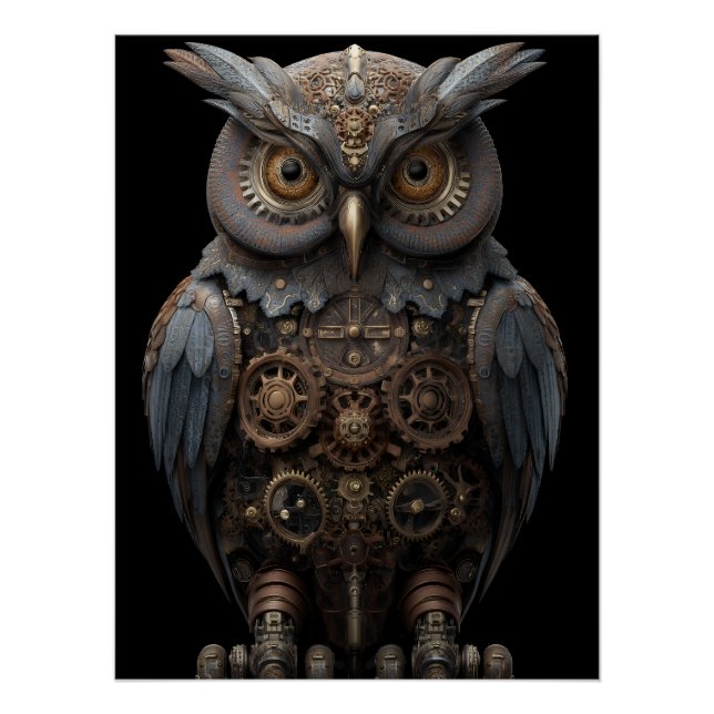 Poster Hibou Mécanique Orné (Devant)