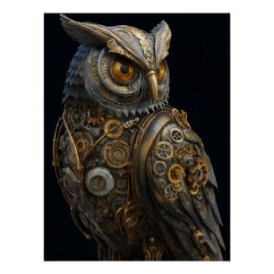 Poster Hibou Steampunk aux Yeux Dorés