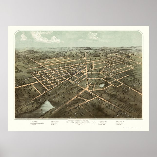 Poster Hillsdale, MI Carte panoramique - 1866 (Devant)