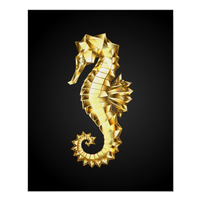 Poster Hippocampe Polygonal Or (Devant)