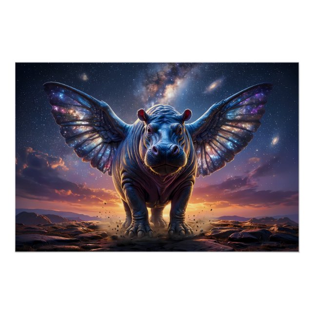 Poster Hippopotame ailé – Illustration d'animal fantastiq (Devant)