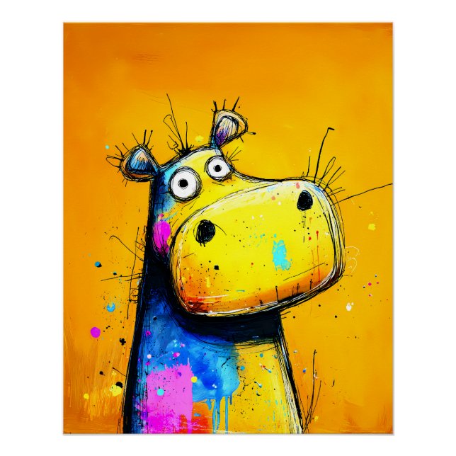 Poster Hippopotame bigarré et insolite dans le style de l (Devant)
