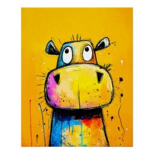 Poster hippopotame coloré dans le style de la bande dessi
