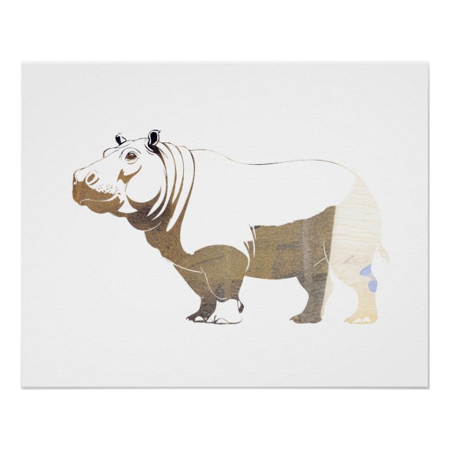 Poster Hippopotame Faune Nature Silhouette Style (Devant)