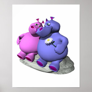 Poster hippopotames amoureux
