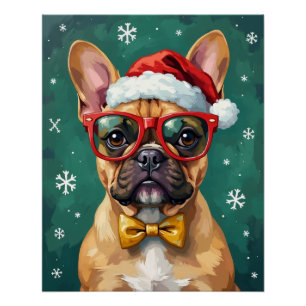 Poster Hipster Bouledogue Français Lunettes Santa Moderne