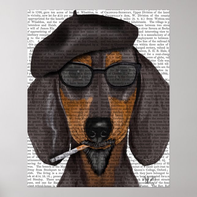 Poster Hipster Dachshund Noir et Tan (Devant)