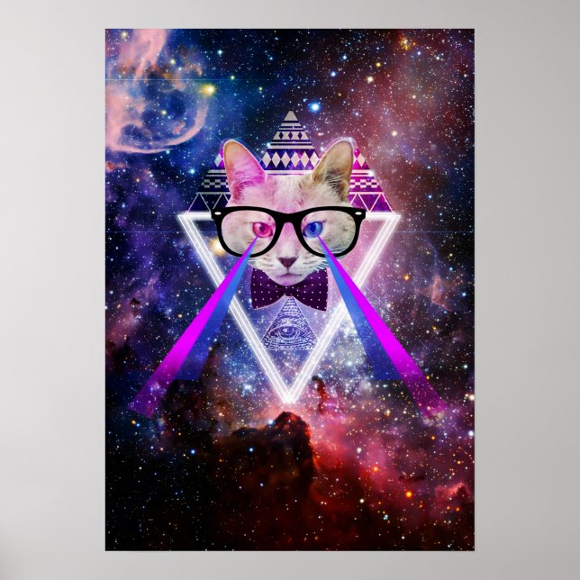 Poster Hipster galaxy cat (Devant)