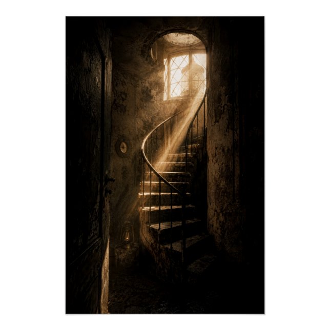 Poster Historic Lighthouse Winding Stairs Sunbeam Print (Devant)