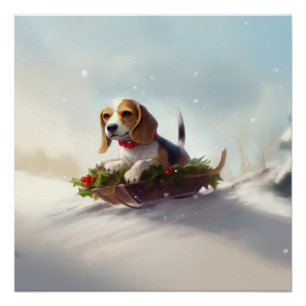 Poster hiver de neige de Noël beagle