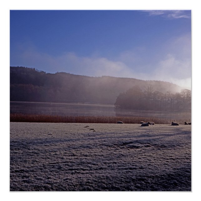 Poster Hiver froid matin Esthwaite Eau Angleterre (Devant)