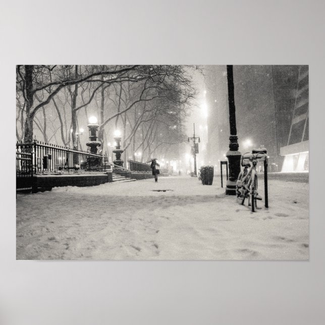 Poster Hiver New York - Nuit neigeuse - Bryant Park (Devant)