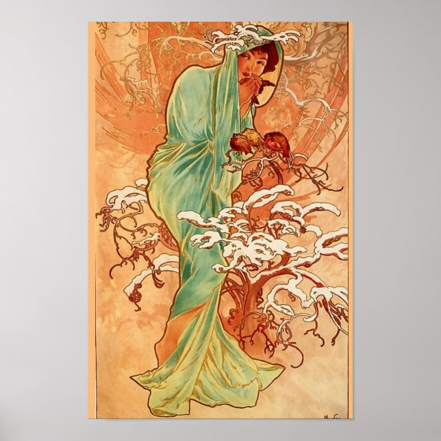 Poster Hiver par Mucha (Devant)