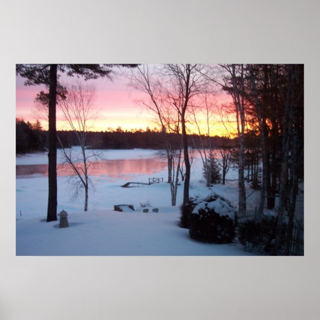 Poster Hiver Sunrise se reflète au large du lac (Devant)