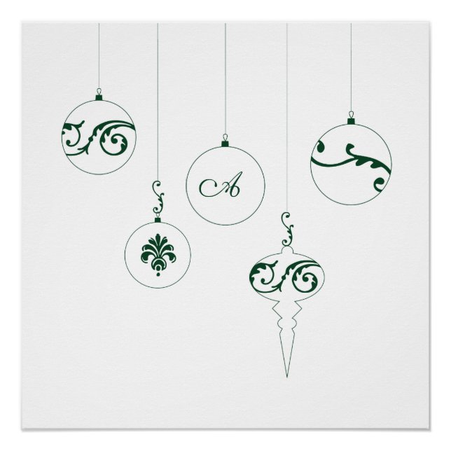 Poster Hiver Vert Monogramme Bauble Ornements de Noël (Devant)