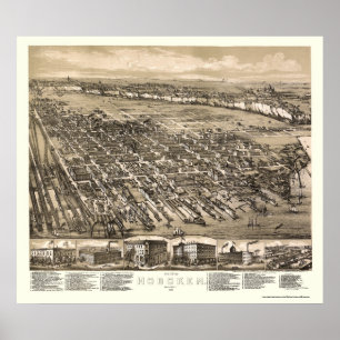 Poster Hoboken, NJ Carte panoramique - 1881