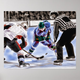 Poster Hockey Players and Referee Face Off