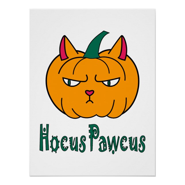 Poster Hocus pawcus Halloween citrouille ginger cat magie (Devant)