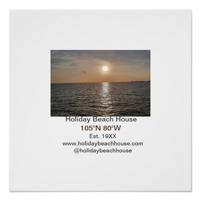 Poster Holiday beach ocean house longitude latitude est.  (Devant)