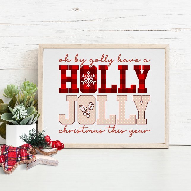 Poster Holly Jolly Noël Plaid Typographie festive (Créateur téléchargé)