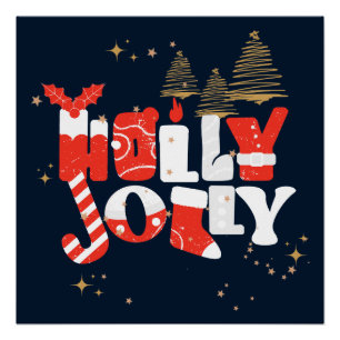Poster Holly Jolly Red White Gold