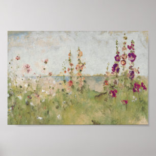 Poster Hollyhocks au bord de la mer