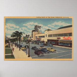 Poster Hollywood, sud de CALooking sur la vue de rue de