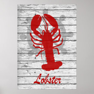 Poster Homard Nautique Rustique Sur Bois Patiné   Imprime