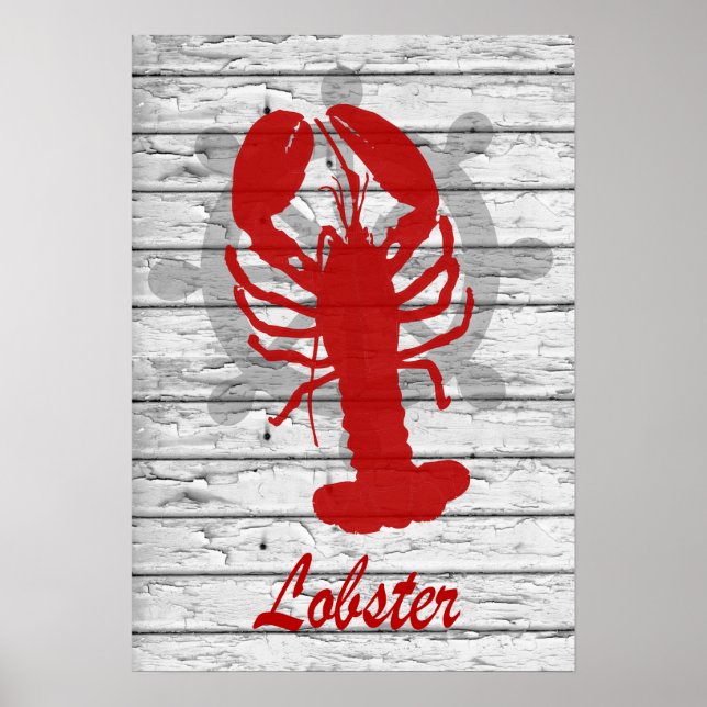 Poster Homard Nautique Rustique Sur Bois Patiné | Imprime (Devant)