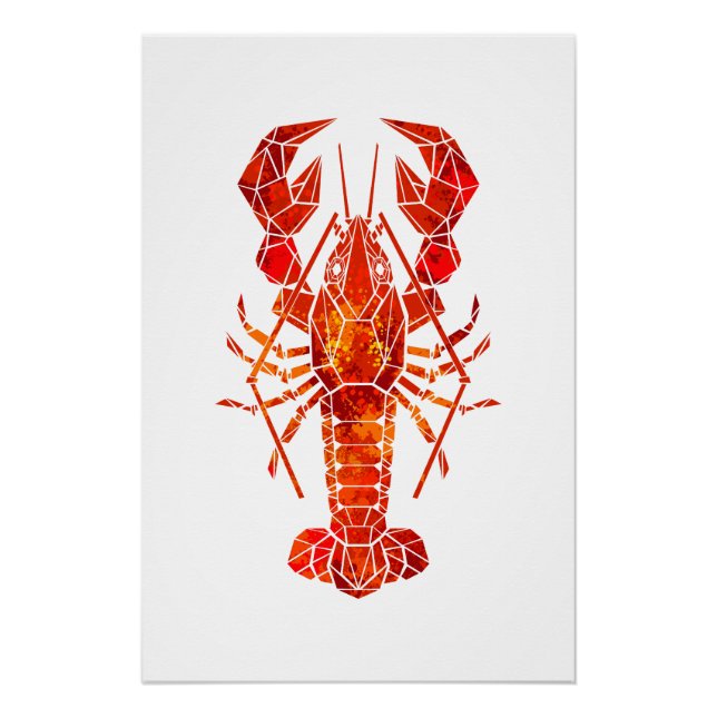 Poster Homard polygonal rouge (Devant)