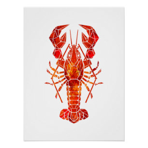 Poster Homard polygonal rouge