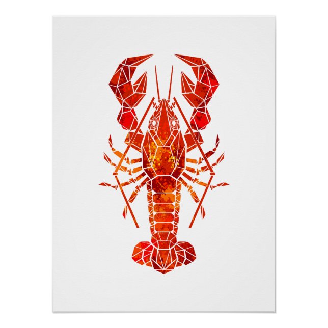 Poster Homard polygonal rouge (Devant)