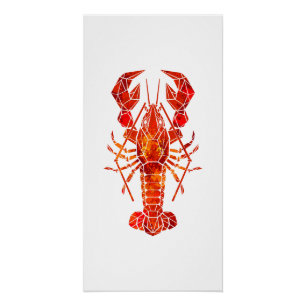 Poster Homard polygonal rouge