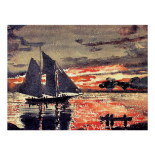 Poster Homer - Fires coucher de soleil, art,