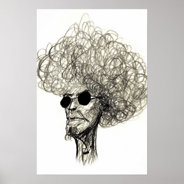 Poster Homme aux cheveux bouclés avec lunettes noires (Devant)