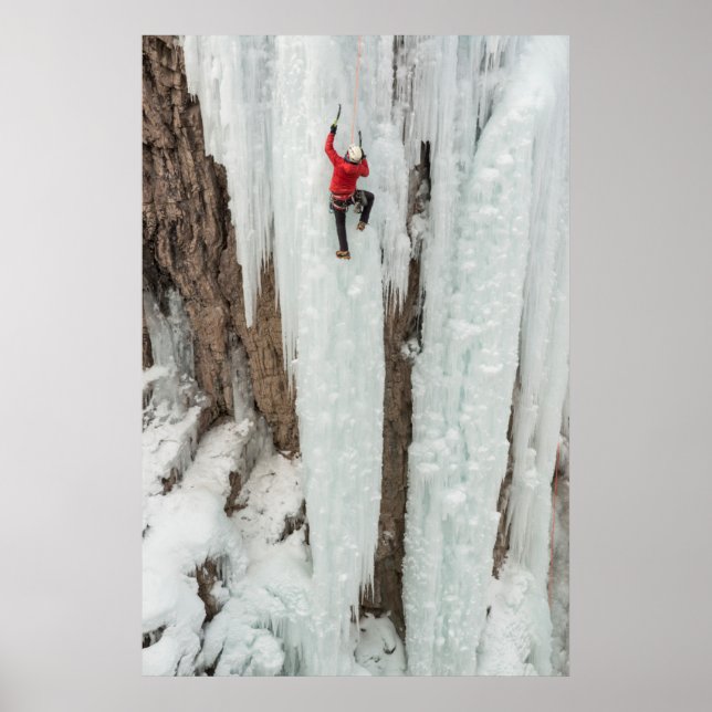 Poster Homme escalade glace, Colorado (Devant)