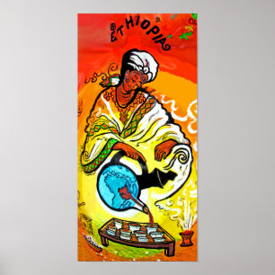 Poster Homme éthiopien à Turban qui verse du thé