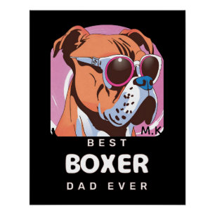 Poster Homme Vintage Retro Boxer Amoureux des chiens Papa