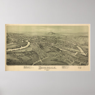 Poster Honesdale Pennsylvanie 1890 Antique carte panorami