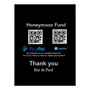 Poster Honeymoon Fund PayPal Venmo QR code Merci