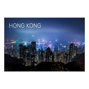 Poster Hong Kong Island Skyline Panorama Souvenir de nuit